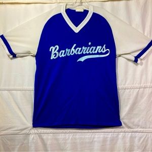 VTG 1980 Barbarians Jersey Blue White Ringer Majestic Bangor USA Large VGC